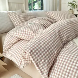 3-Piece Classic Plaid Bedding Set in Blue, Includes Duvet Cover & Pillowcases, Soft Comfortable Bedding for Home Bedroom