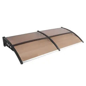 Household Bulging Arch Rain Cover Eaves, 80x38in (200x100cm) Brown ABS Plastic & Polycarbonate Canopy, Black Holder & Aluminum Bars, Durable Easy-Install Sun Protection for Outdoor Use