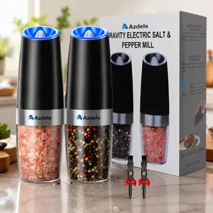 2pcs Gravity-Activated Electric Salt and Pepper Grinder Set with LED Light, One-Hand Operation, Adjustable Coarseness, Fast Delivery, Black Kitchen Gadget, Birthday Gift Idea