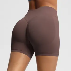 Women's Seamless Yoga Shorts with Three-Panel Waist, High-Waisted Peach Butt Lifting, Quick-Dry & Breathable Gym Workout Shorts