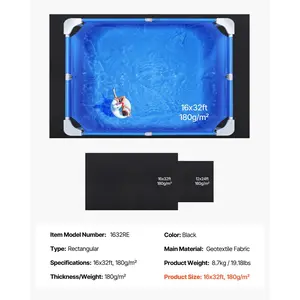 VEVOR Rectangle Pool Liner Pad, 16x 32 ft Pool Liner Pad for Above Ground Swimming Pools, Extra-Thick Pool Mat, Prevents Punctures, Recycled Geotextile Material Underlayment Pad, Extend Liner Life