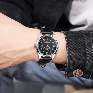 Men Quartz Wristwatches Genuine Leather Strap