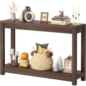 " Farmhouse  Entryway Table Narrow Console Table with Storage Behind Couch Sofa Table with Shelves Entry Way Tables with Open Storage, Easy Assembly, Black Walnut