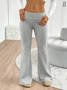 Women's Bell Bottom Pants, Ultra Soft Elastic Waist Yoga Pants, Y2K Fashion Wide Leg Trousers, Slim Fit & Tummy Control, Casual & Sporty