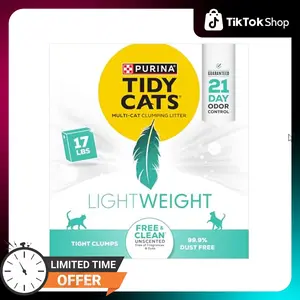 Purina Tidy Cats Low Dust, Clumping Cat Litter Odor Control, LightWeight Free and Clean Unscented, Multi Cat Litter - 17 Lb. Box