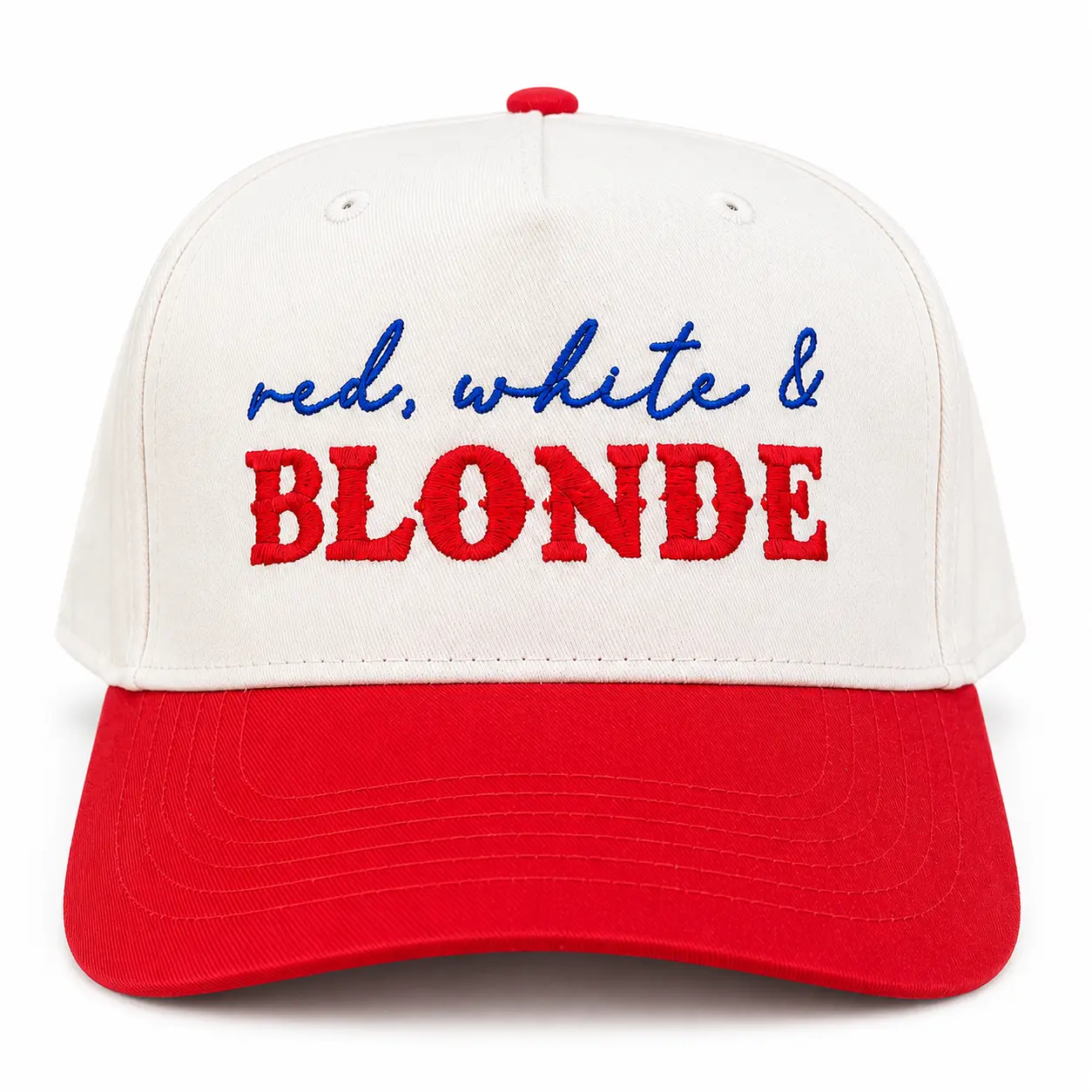 Embroidered Red, White & Blonde Trucker Hat - Adjustable Patriotic USA Cap for 4th Of July, Memorial Day, Labor Day & Everyday Casual Wear, Durable