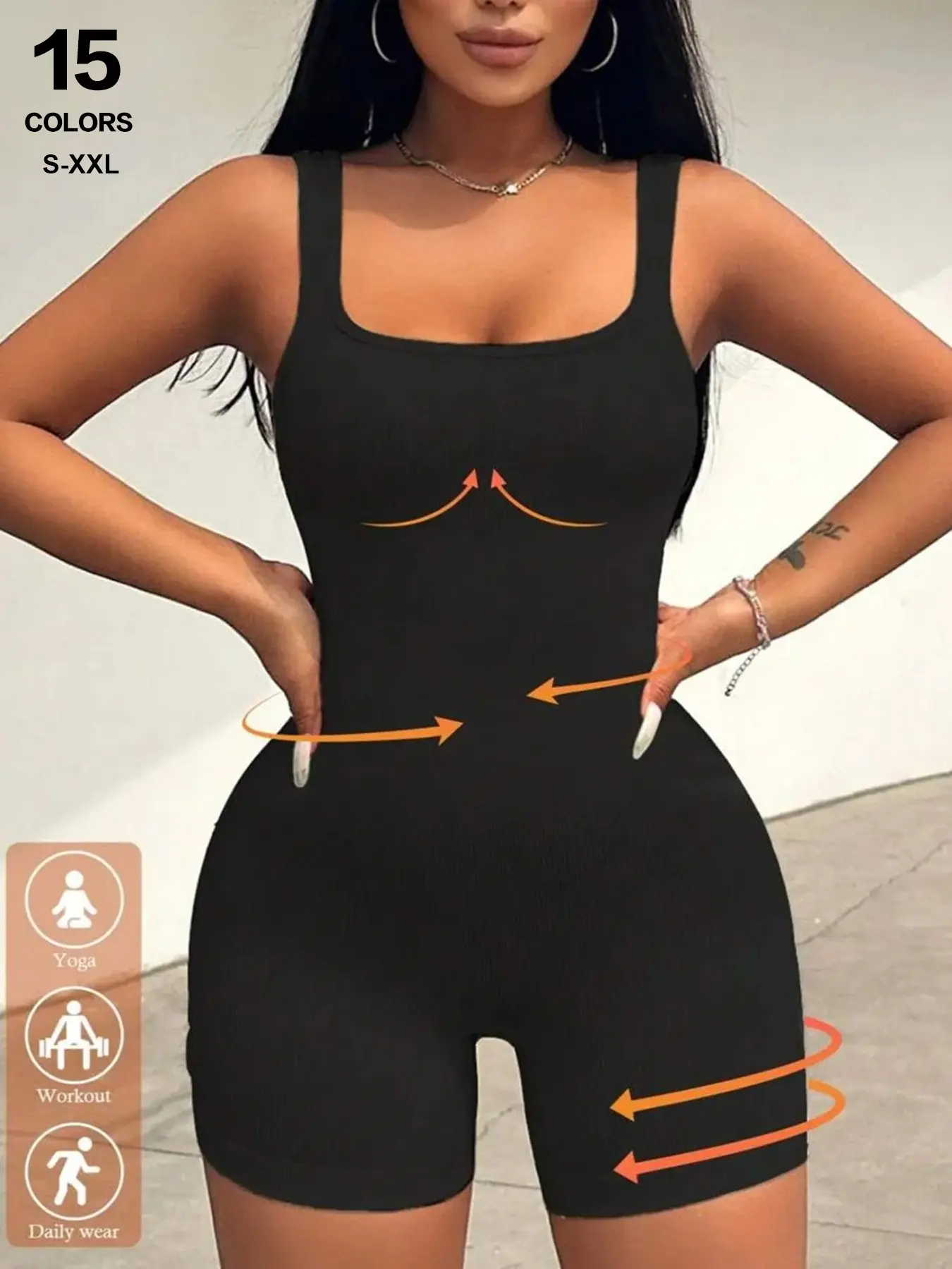 Women Tummy Control Seamless Ribbed Square Neck Rompers| One Piece Sleeveless Yoga Workout Stretchable Activewear Sportswear Jumpsuits Stretchy Jumpsuit Workout Fitness Jumpsuit