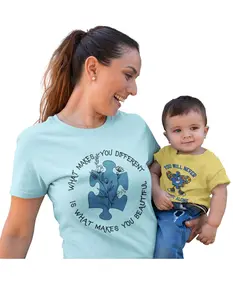 Women's Soft Short-Sleeve Round Neck Knit Cotton Casual T-Shirt Top - Comfortable Drape Fabric, Autism Awareness Neurodivergent "What Makes You Different Is What Makes You Beautiful" Tee for Lady, Pair with Jeans, 1-Piece Everyday Wear