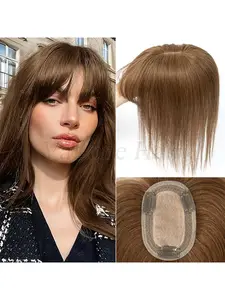 Real Human Hair 8X12 Hair Topper for Women | Light Brown 06#,Straight Hair with Bangs | Invisible Seamless Clip-In Extensions | Natural Look & Feel | Real Human Hair Pieces | Elegant Style, for thin Hair Invisible Hair Toppers Natural Looking Hair