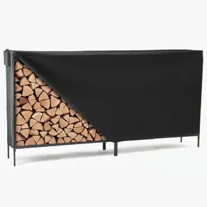 Heavy-Duty Firewood Storage Rack with Cover & Zipper, 8 ft/4 ft Outdoor/Indoor Log Rack with Powder-Coated Steel Frame, Waterproof 600D Oxford Cover, Wood Holder for Patio, Backyard, Garden