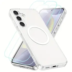 3 PCS [1 Phone Case and 2 Screen Protector] Transparent Magnetic Frame Smartphone Phone Case Compatible with Samsung A16/A36/A56/A55/A35/A15/A54 S26 S24 S23 FE Protective Cover, with 2 Screen Protectors Accessories, Screen Covering