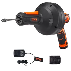 fathersdaygift VEVOR 12V Electric Drain Auger, 25FT Cordless Plumbing Snake Auto Feed, Pipeline Snake Drain Clog Remover with Power Drill for 3/4-2 Pipes, 2.0Ah Battery and Charger Included