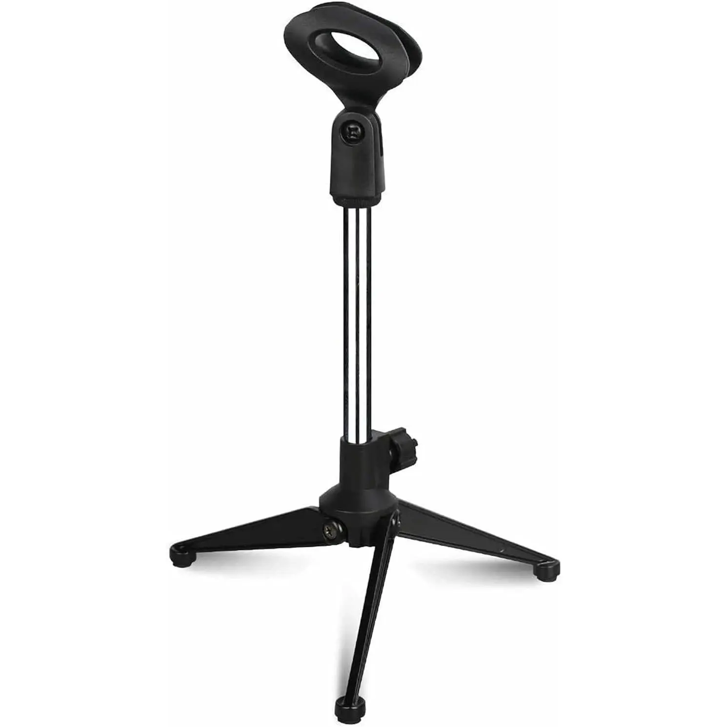 5 Core Premium Mini Microphone Stand Tripod Universal Adjustable Desk Microphone Stand Portable Foldable Table Top Desktop Stand with Small Plastic Microphone Clip (MINI TRI CH, 1 Piece)