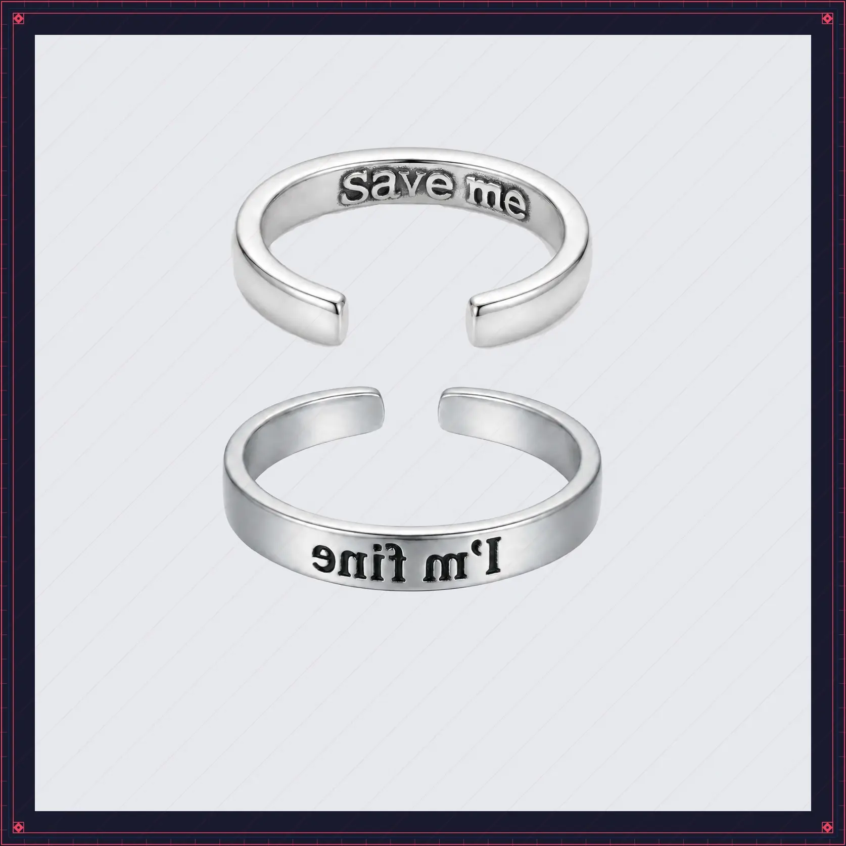 KISSFOO "Save Me" Engraved Letter Adjustable Open Ring for Men Women Everyday Personalized Gift Accessory