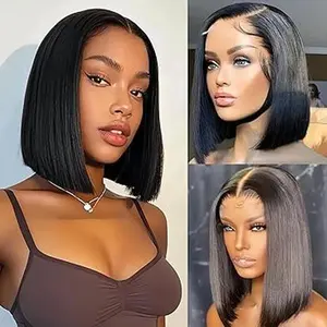 Wear and Go Glueless Bob Wig Human Hair Pre Plucked Pre Cut 4x4 HD Transparent Lace Front Wigs for Black Women Straight Short Bob Wigs Human Hair Natrual Color Wigs for Beginners  Hd Frontal Wig