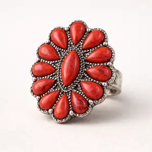 Crimson Cowgirl Bloom Stretch Statement Ring Vintage Rings Spinner Rings