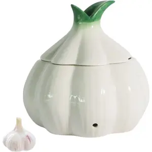 Garlic Keeper for Counter，with Lid and Holes GarlicSaver,Garlic Holder Storage Container toKeep (white)