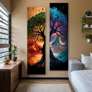 Tree Of Life Vertical Banner Tapestry Wall Hanging Celestial Long Narrow Wall Tapestry Colorful Aesthetic Art Tapestries Ideal Gifts for Home Decor Enthusiasts Polyester Stitched Edges Wall Decor for Bedroom Living Room