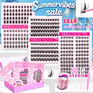 YIDUO 6 Styles Self-Adhesive Lash Clusters Kit, Pre-Separated Individual Lashes, Manga & Fairy+Natural & Bunny+Manga & Spike Press On Eyelashes, D Curl Pre-Glued No Glue Required, 1 Minute Easy DIY Lash Extension Gift Set