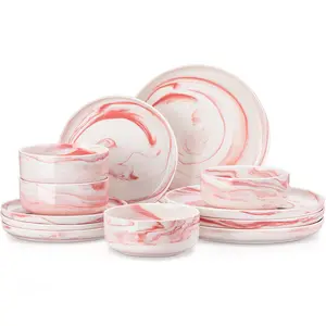 MALACASA Plates and Bowls Sets, 12/16/18/24 Pieces Modern Porcelain Dinnerware Set for 4/6, Ceramic Multi-colored Kitchen Dinnerware Set, Series LUNA kitchen items Modern Design Winter Holiday