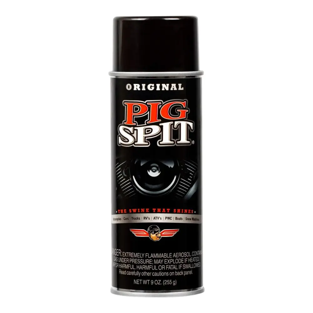 PIG SPIT Original | Shine for Engines, Trim, Tires & Vinyl | Restores Faded Black Plastic | 9 oz. | Single
