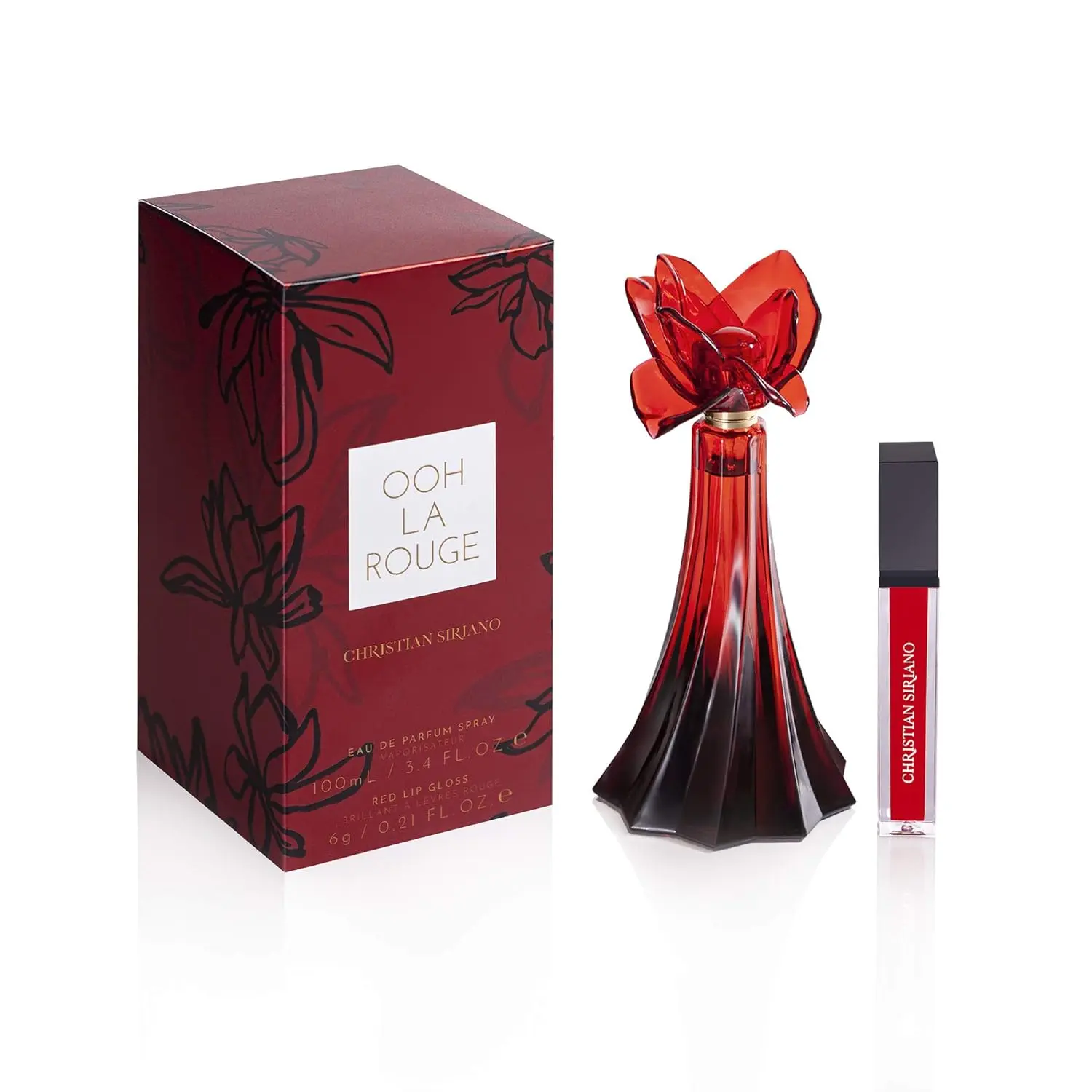 Christian Siriano Ooh La Rouge Eau De Parfum 3.4 FL.OZ & Red Lip Gloss 0.21 FL.OZ Set for Women Daily Scented Fragrance Lipstick, Lip Care, Cosmetic, Red Lip Duo, Scent Layering