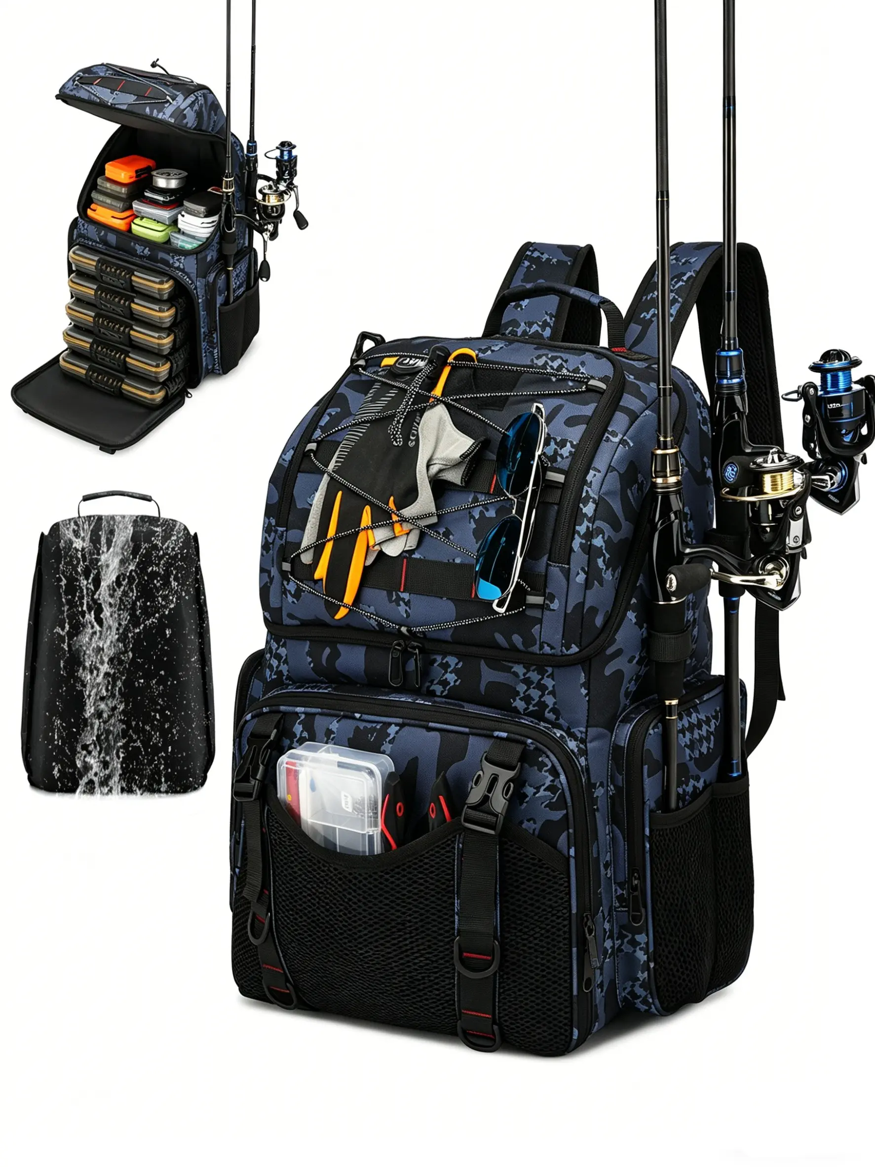 Multi-Functional Fishing Bag, Multiple Compartments, Reinforced Handle Design, Practical Fishing Gear Backpack, Durable Outdoor Travel Bag, Fishing Tackle Organizer, Lure Tackle Storage, Fishing Gear Storage