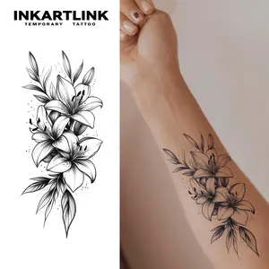 INKARTLINK Tattoo Tech, 2 Sheets Semi-Permanent Temporary Tattoos ,Lilies,Adult Art Design,Lasts 1-2 Weeks, Waterproof, Realistic Look, No Adhesive, No Reflection,For Man And Woman,Ideal for Swimming, Party