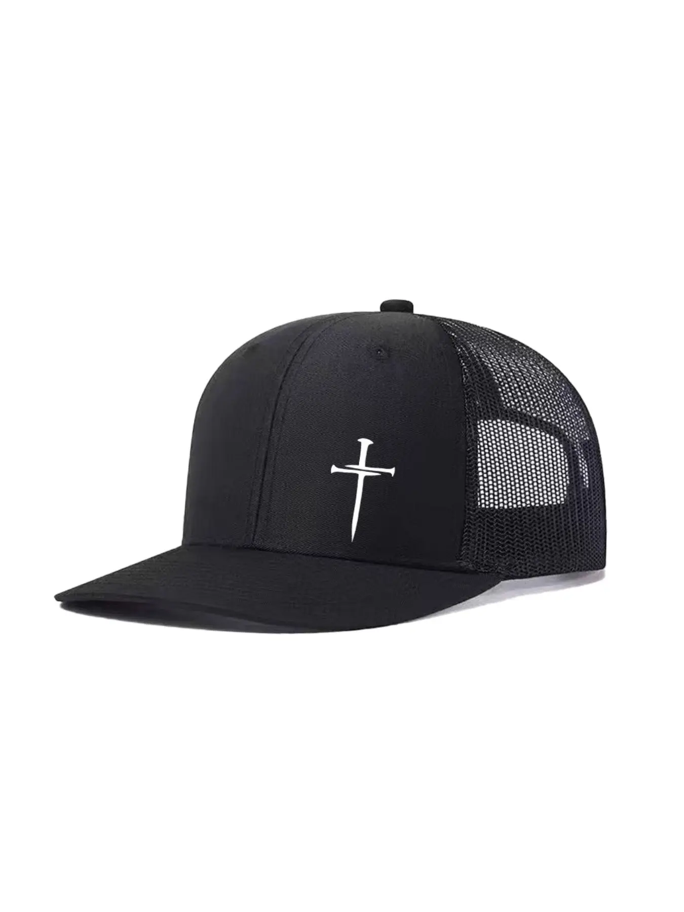 2pcs/1pc Unisex Trucker Hat, Streetwear Headwear, Cross Printing Mesh Baseball Cap, Adjustable Dad Hats, Outdoor Mesh Breathable Polyester Sun Hat, Breathable Polyester Caps
