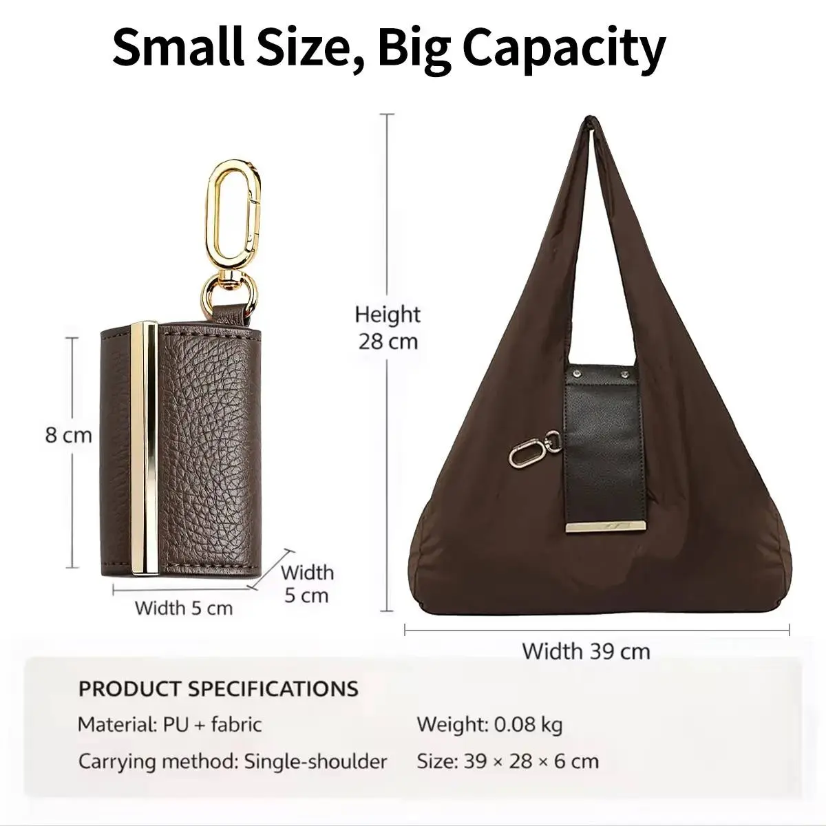 Foldable Keychain Reusable Grocery Bag - Expandable Handbag with Key Ring, Daily Use Bags, Organiser for Shopping, Travel, Dorm Essentials