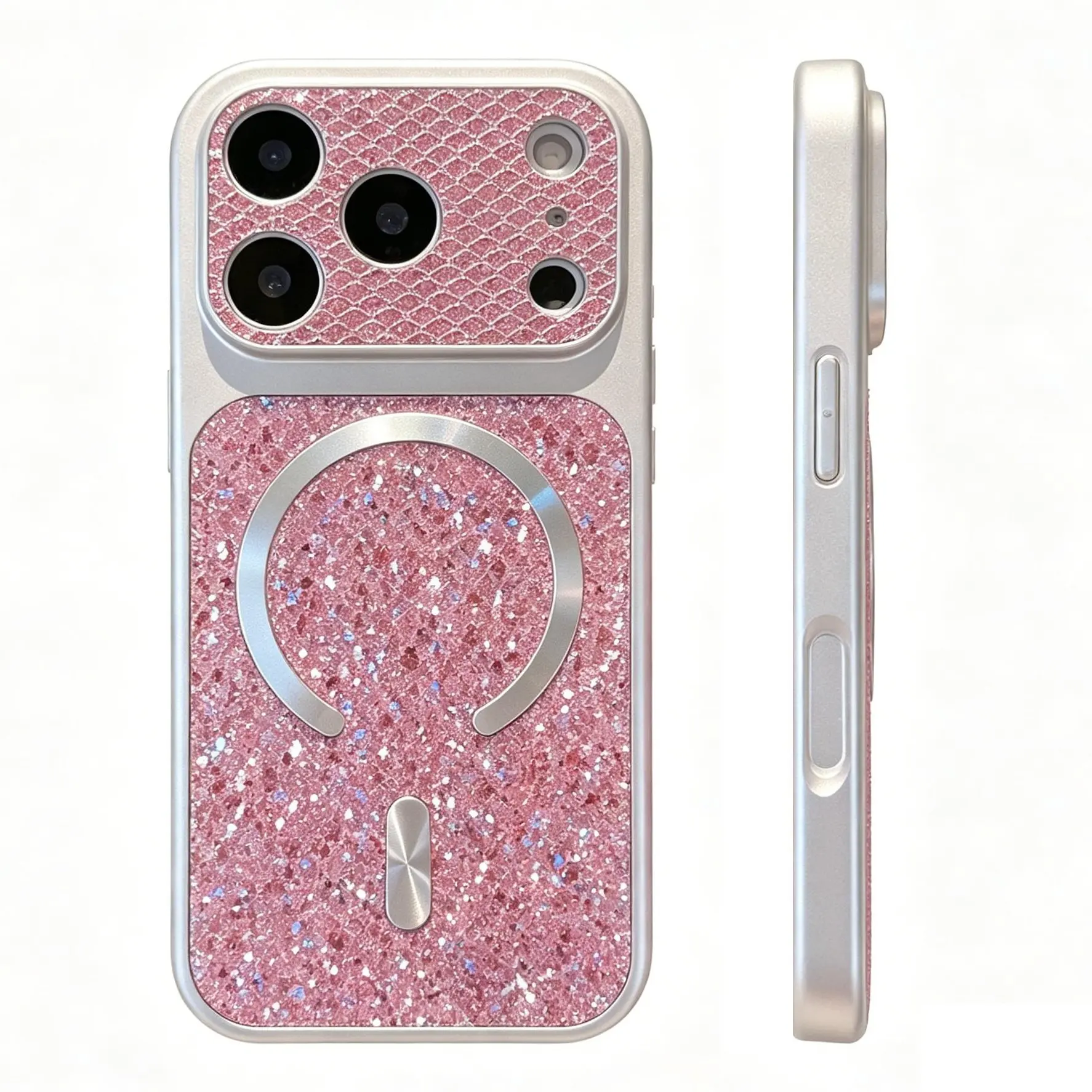Case & Nova Luxury Glitter Finish Silicone Smartphone Case - Magnetic Casing, Shockproof Protection, Large Lens Window, Wireless Charging Compatible, Pro Max Fit for iPhone 17,16,15,14,13,12 Mobile Phone Accessories