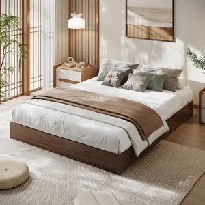 Low Profile Platform Bed Frame, Upholstered Teddy Velvet, Heavy-Duty 1000 lbs Capacity, Wood Slat Support, No Box Spring Needed, Modern Farmhouse Bedframe with Solid Wood Legs, Quiet & Stable Design