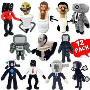 Skibidi Toilet Plush 12 inch Stuffed Toy Bundle - 12 Pack with Titan Speakerman and Bosses Set, Cameraman Plushy Action Figure - Collectible Gifts - Toilet Toys Plush