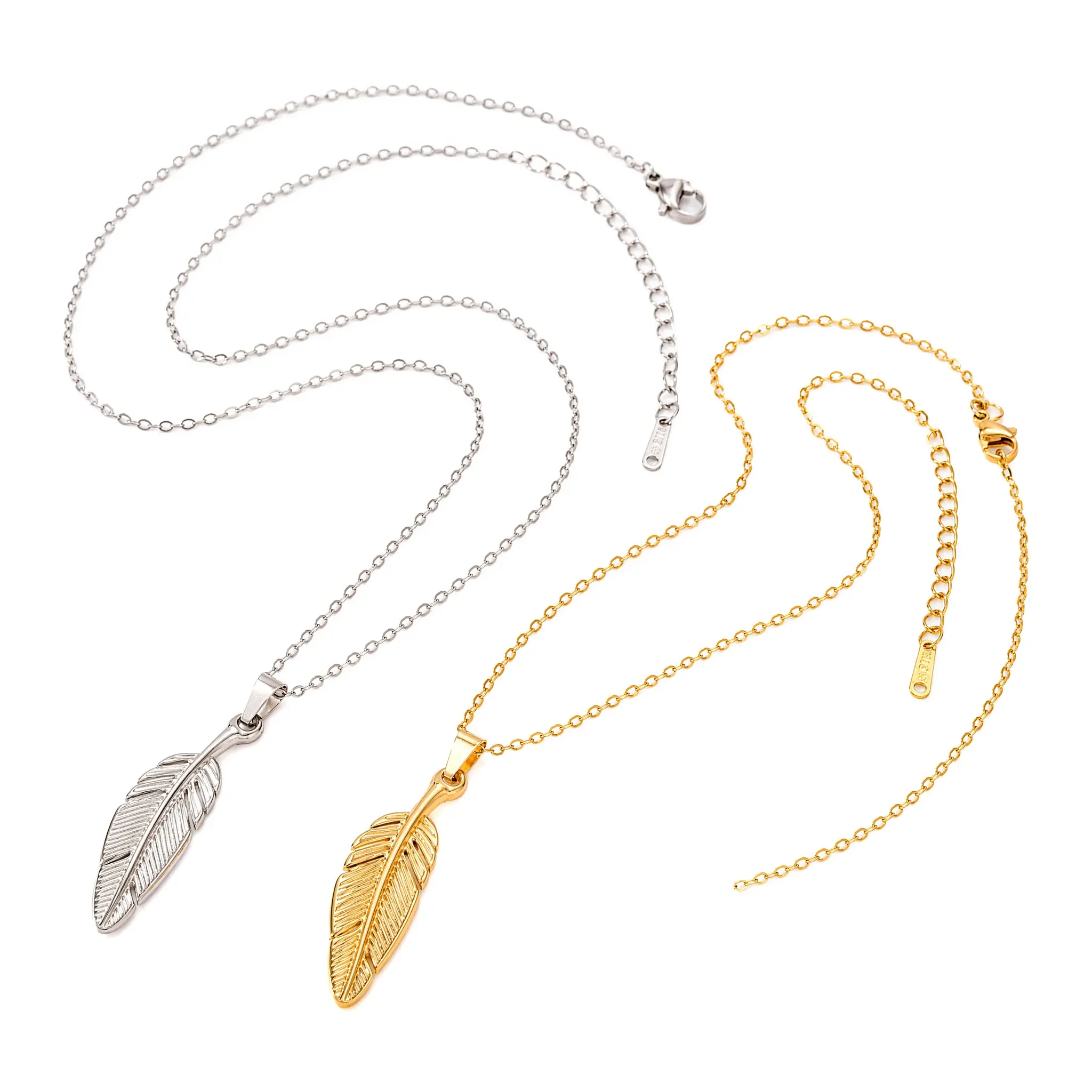 Women's Gold-Plated Stainless Steel Feather Pendant Necklace - Vintage Adjustable Collarbone Chain Jewelry Gift