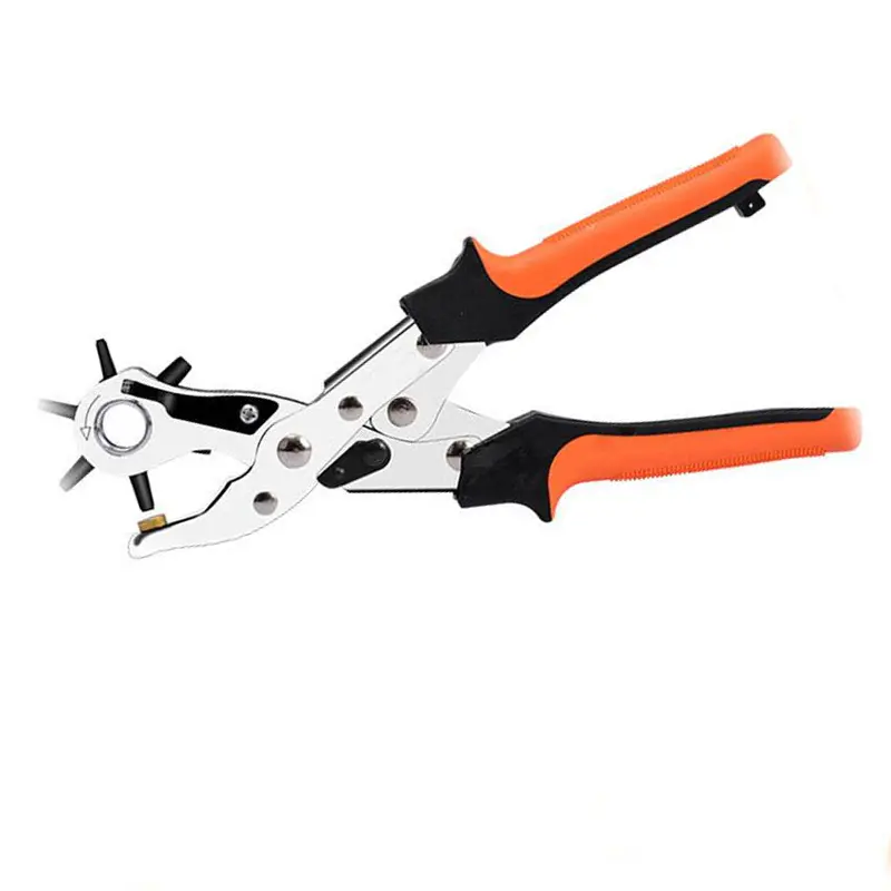 Lever Action Leather Hole Punch Pliers - Heavy-Duty Hand Tools with Non-Slip Handle, mm Revolving Head for Leather, Cardboard/Rubber Belts, Watch Straps, Crafts
