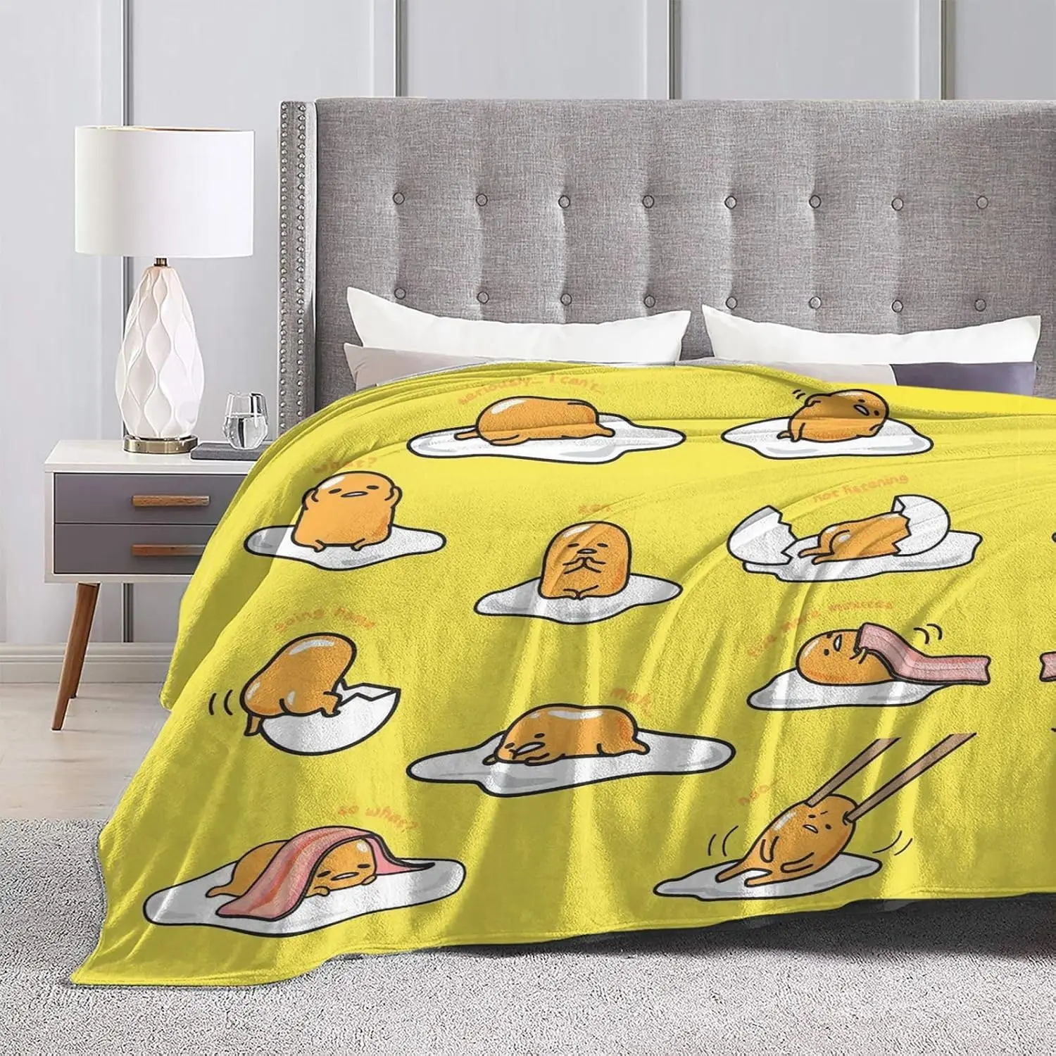 Funny Lazy Egg Mood Throw Blanket,Seriously I Can't' Cute Gudetama Inspired Flannel Blanket,Yellow Cozy Anime Character Blanket for Napping and Lazy Weekends, 100% Polyester, Gudetama Print