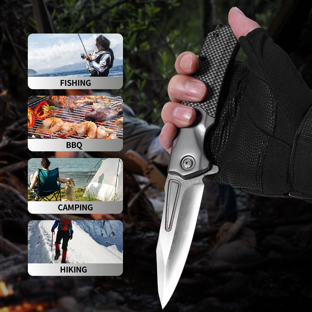 Sleek EDC Folding Knife with Carbon Fiber Texture, Reliable Outdoor Gear for Camping & Bushcraft