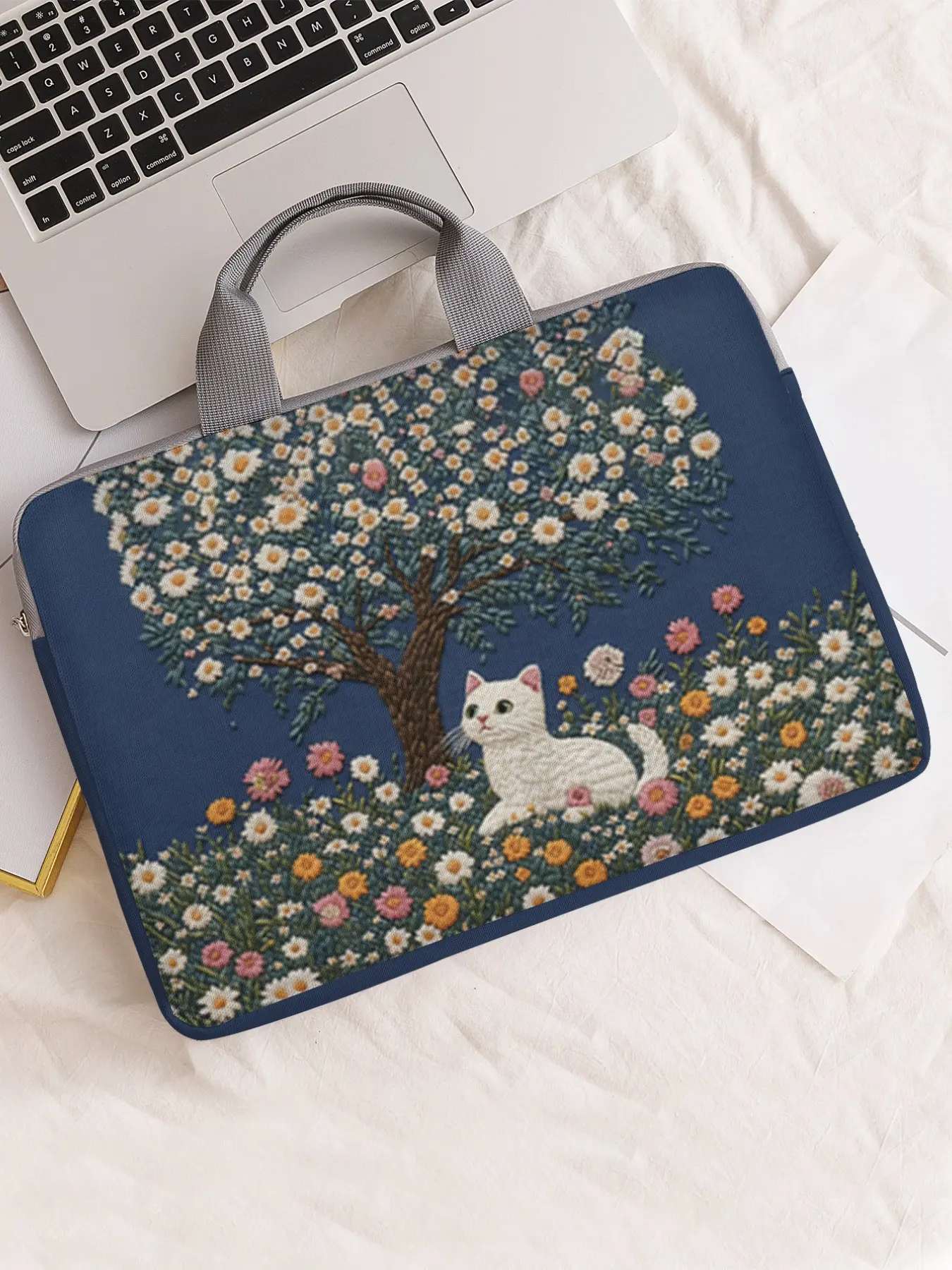 Cat Pattern Printed Notebook Bag, Soft Laptop Sleeve, Tablet Case, Zipper Storage Pouch, Casual Style, All Seasons Use, Laptop Bags