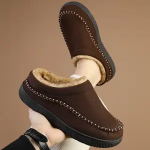 Men's Slip-On Moccasin Memory Foam Slippers - Thick Bottom Rubber House Shoes, Fuzzy Comfy Wide Loafers for Indoor-Outdoor Use, Ideal Guys Gifts