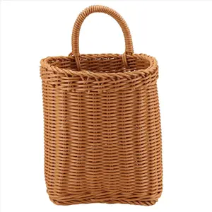 Kitchen Storage Basket with Handle Woven Hanging Baskets for Living Room Fruit Sundries Organizer Hand-Woven Baskets-L
