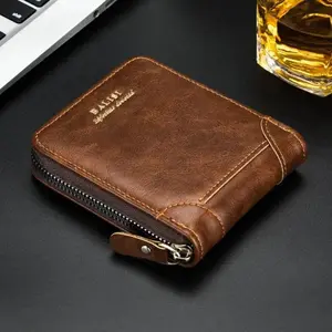 Durable PU Leather 2026 Men's Retro Short Wallet with Zipper Design Card Holder & Coin Storage Stylish Practical No-Wash Money Bag for On-The-Go