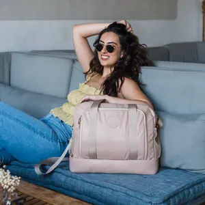 Milo & Mimi PU Leather Nude/Pink Under the Seat Travel Weekender Bag with Trolly Pull Through