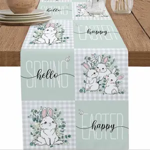 1pc,Easter Table Runner Small Kitchen Dining Room Decor, Round Square Wedding Coffee Party Home Easter Bunny Spring Eucalyptus Leaves Tartan