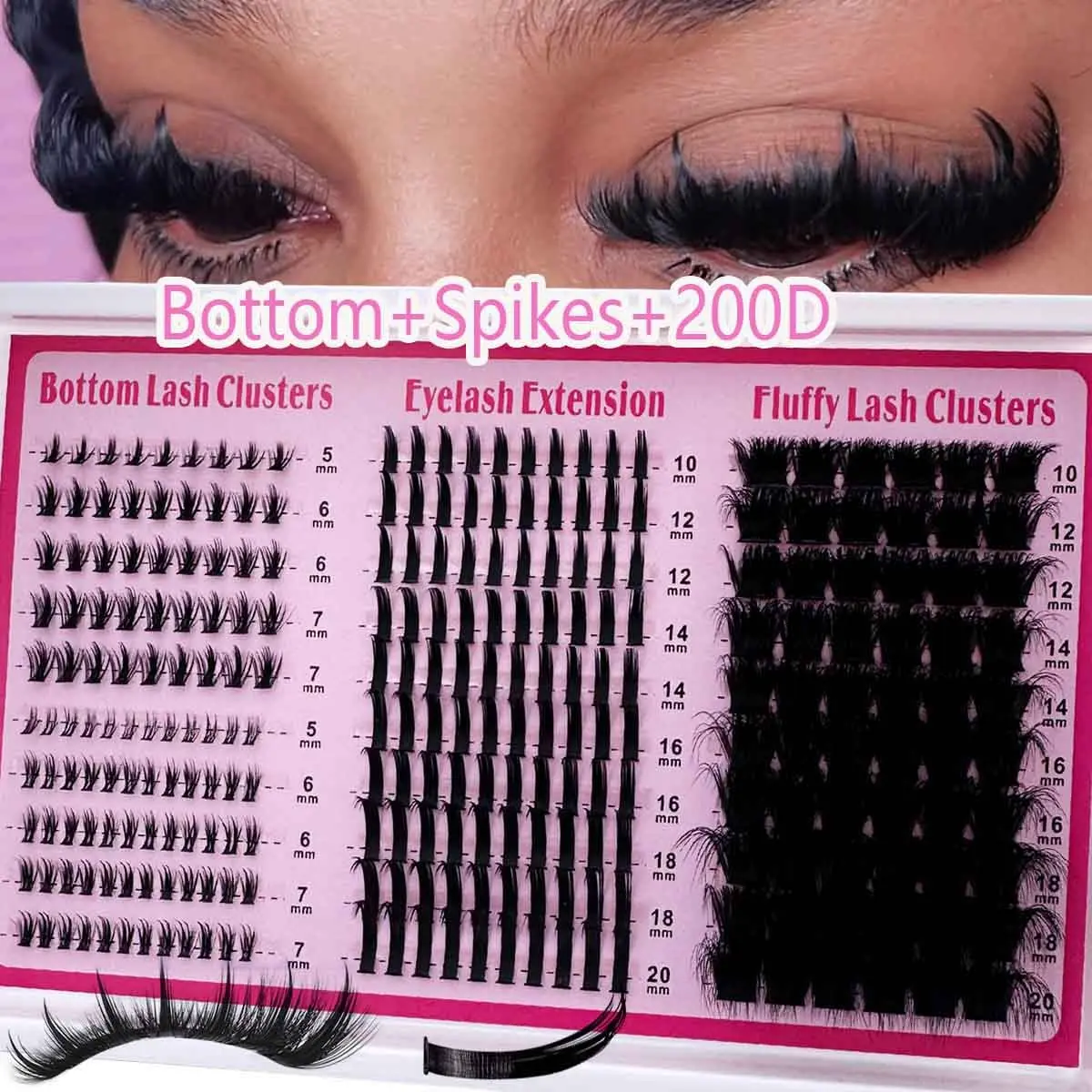 4 in 1 Lash Clusters, Long 5-20mm Lash Spikes, Reusable Bottom Lashes, DIY Spiky Lash Extension, Manga Cluster Eyelash Extensions, Mink Strips