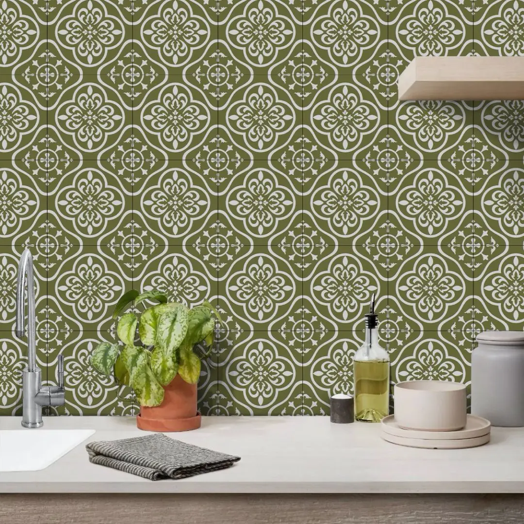 12/24-piece Moroccan Mosaic Large Square Tile Panel - Olive Green and Beige Thickened EVA Foam Texture (.91 x 5.91 inches) - Lifelike 3D Illusion Wallpaper-like Covering, Suitable for Wooden Walls, Paintable Splash, Easy to Peel & Wall Panels