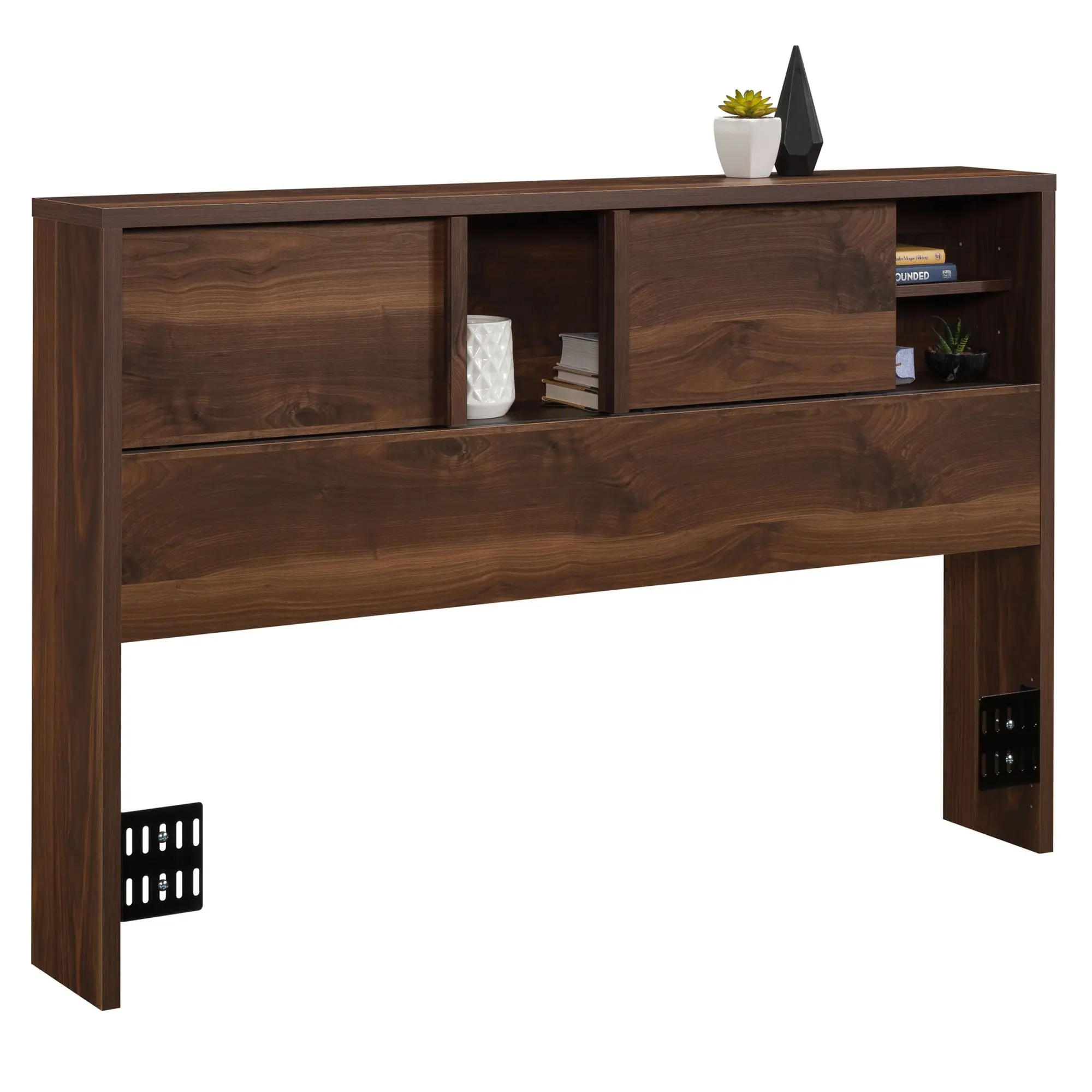 Sauder Harvey Park Full/Queen Engineered Wood Bookcase Headboard - Adjustable Headboards with Spacious Cubbyhole Storage, Adjustable Shelves, Cord Management, Assembly Required for Modern Chic Bedroom Decor