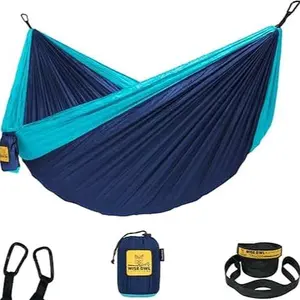 Wise Owl 2-Person Double-Sided Hammock, Navy & Teal Portable Camping Suspension Swing Hammock with Carry Bag, Suspension Kit for Outdoor Relaxation, Portable Camping Hammocks, Double Portable Hammocks