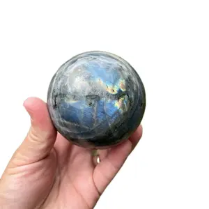 Labradorite Blue Flashy Sphere Decor - Unique Round Stone with Blue and Gray Coloration, Unique Design flashy  labradorite