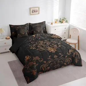3pcs Gothic Bedding Set, Vintage Bohemian Floral Bed Linen, Soft Victorian Baroque Style, Perfect for Birthday Gifts, Includes Quilt and Pillowcases