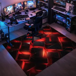 Red & Black: Geometric 3D Array,matrix e-sports themed rectangular velvet rug,artistic&stylish,HD print,double-locked edges.Machine/hand washable,non-slip,easy-care,multi-scene for home&game rooms,Gaming Rugs